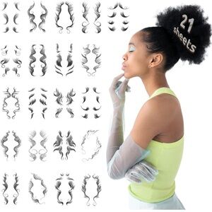 Creative Hair Tattoo Set with 21 Designs